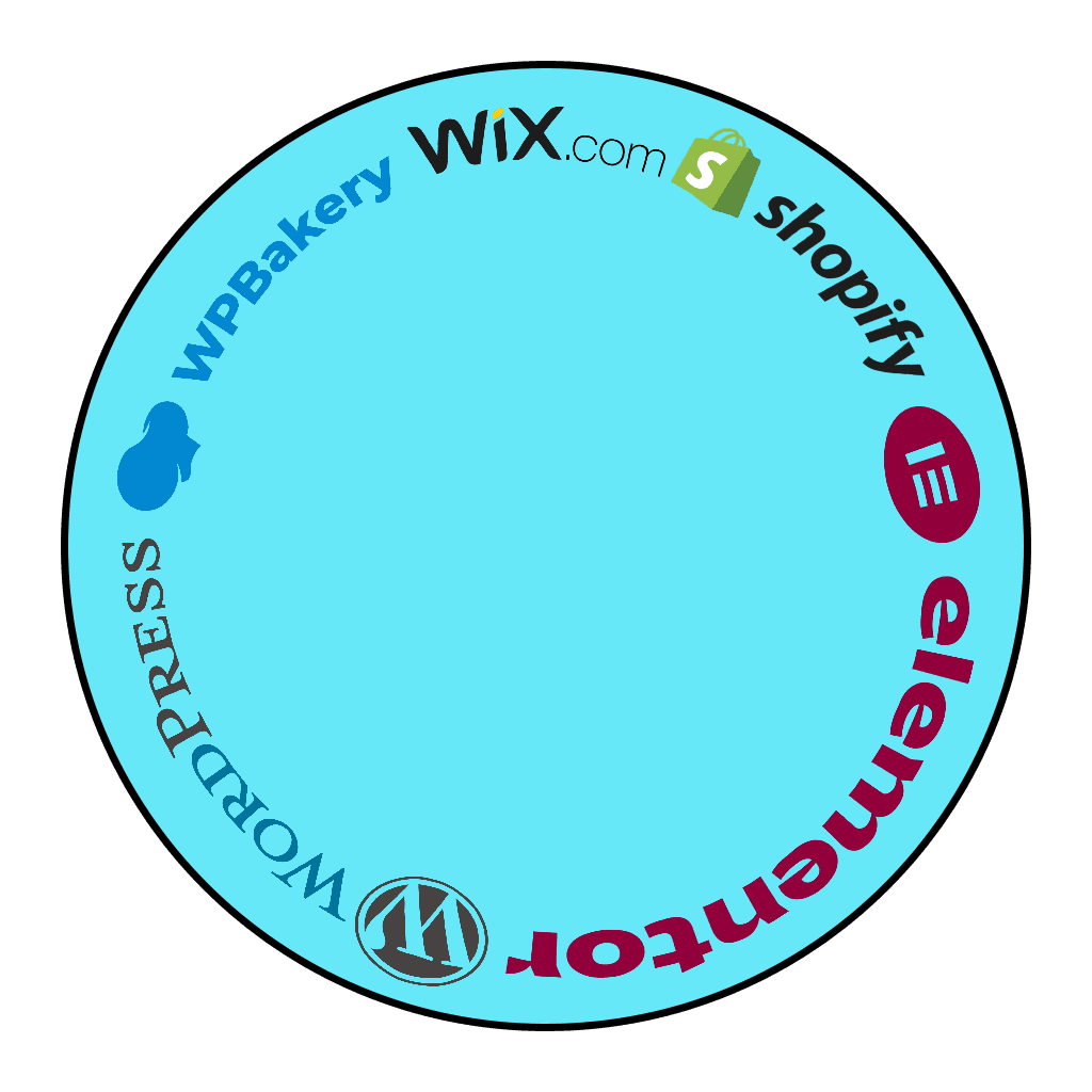 Web design platforms including WordPress, Elementor, WIX, and WPBakery for custom website development.